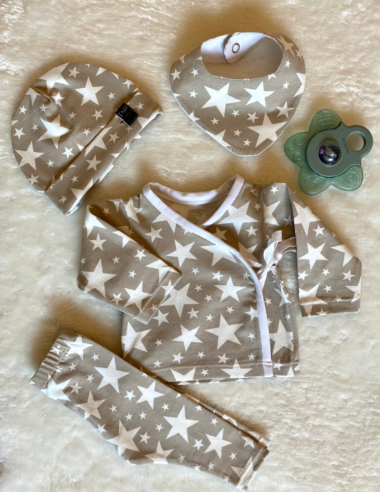 Kleine Superhelden outfit Sterretjes Taupe