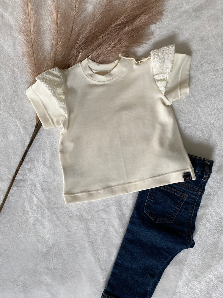 meisjes longsleeve ruffle ecru met broderie