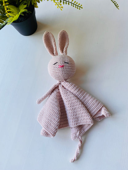 Knuffeldoekje konijn met speenkoord licht oudroze
