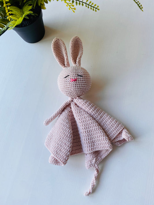 Knuffeldoekje konijn met speenkoord licht oudroze