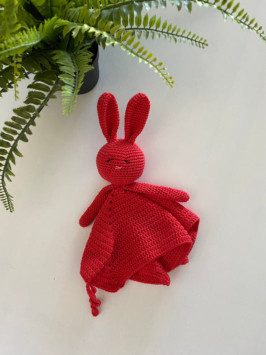 Knuffeldoekje konijn met speenkoord Pomgranate