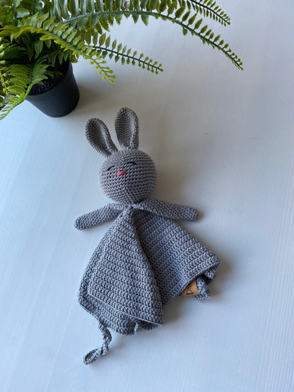 Knuffeldoekje konijn met speenkoord Grijs