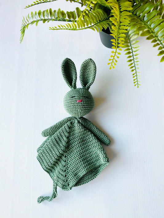 Knuffeldoekje konijn met speenkoord licht khaki