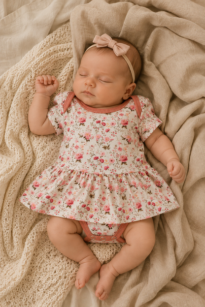 Romper met rokje Roze Bloemetjes