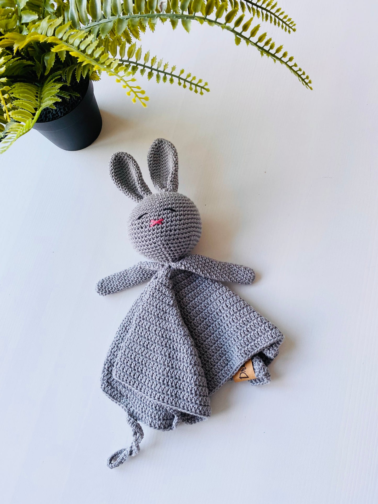 Knuffeldoekje konijn met speenkoord Grijs