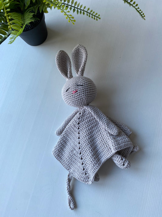 Knuffeldoekje konijn met speenkoord witgrijs