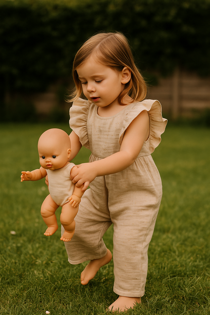 Hydrofiel ruffle jumpsuit beige