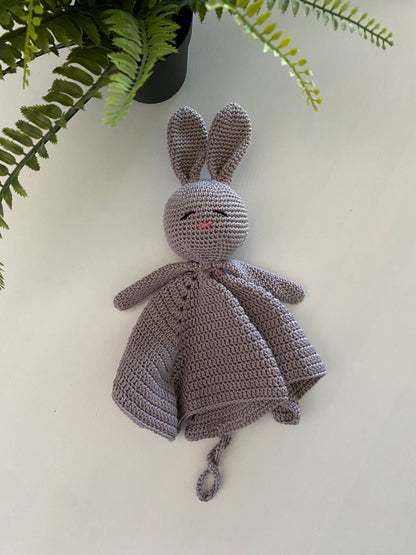 Knuffeldoekje konijn met speenkoord donker taupe