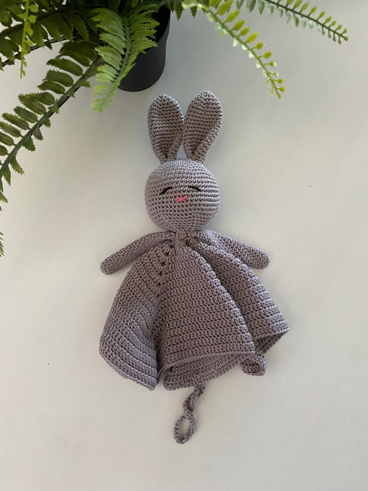 Knuffeldoekje konijn met speenkoord donker taupe