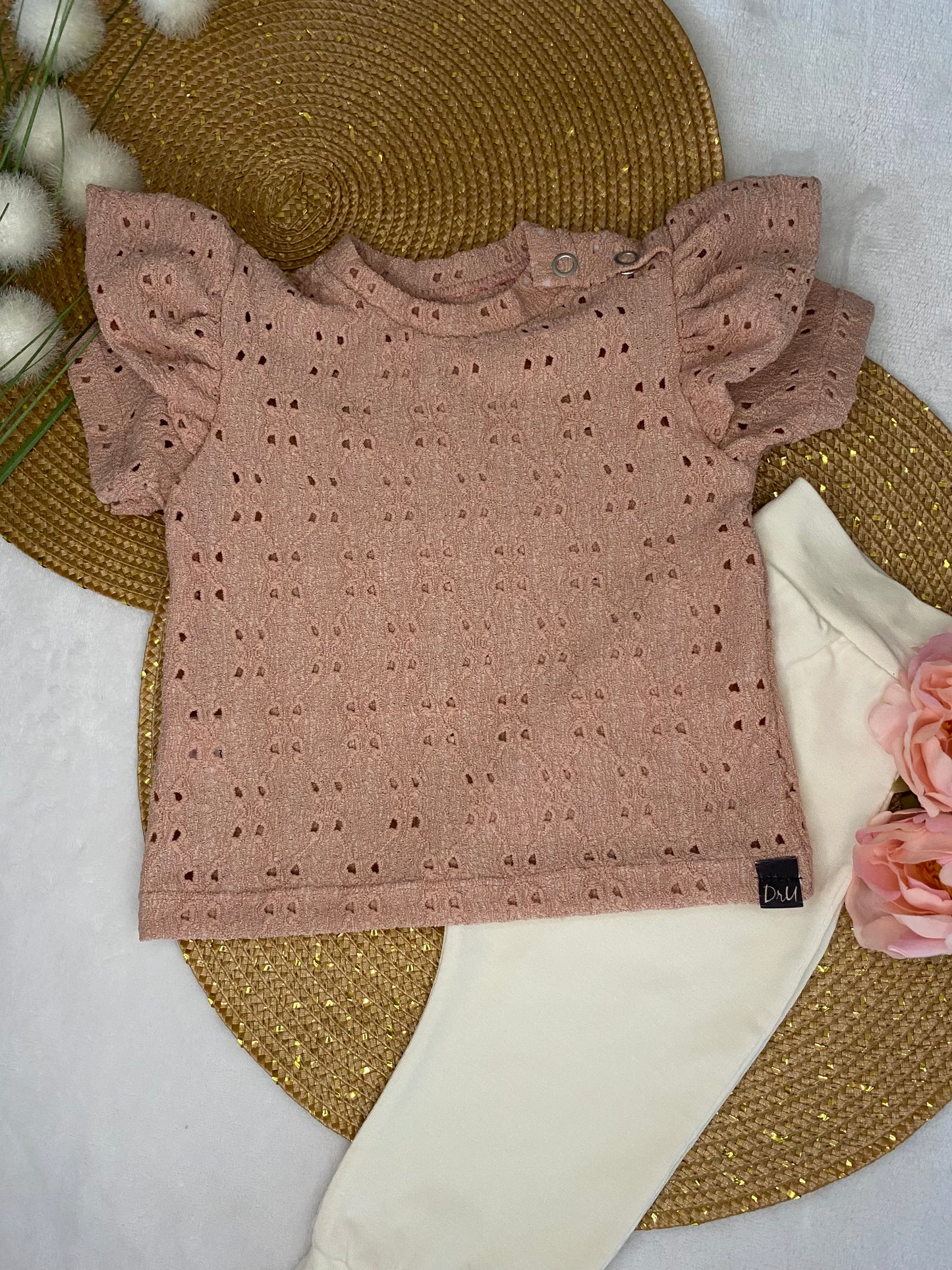 Ruffle t-shirt broderie oud roze