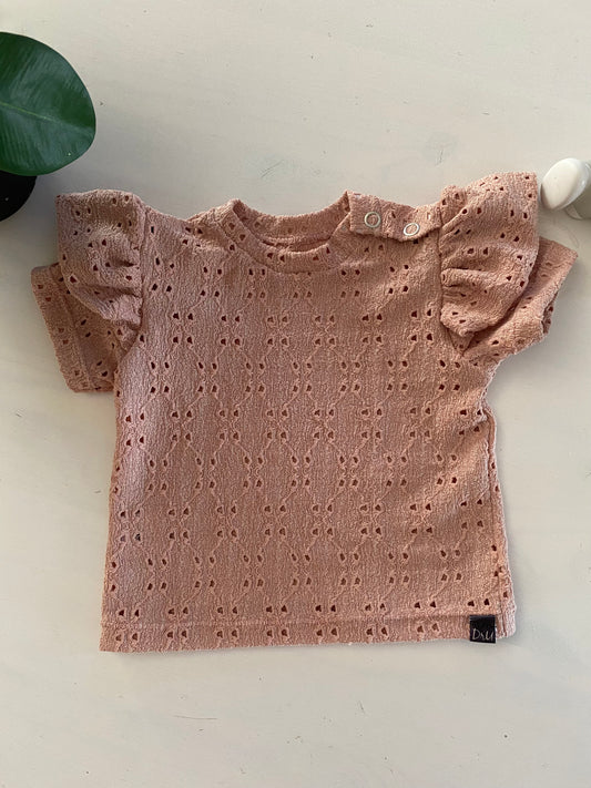 Ruffle t-shirt broderie oud roze