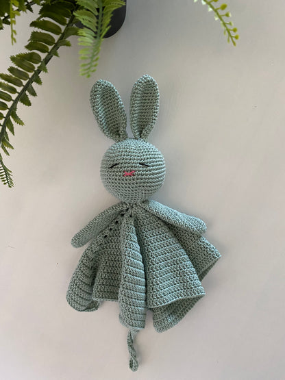 Knuffeldoekje konijn met speenkoordje mintgroen