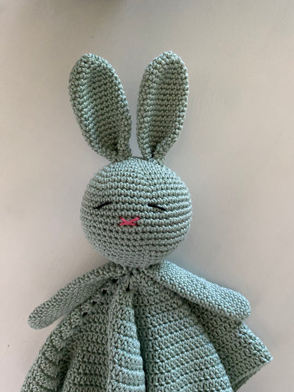 Knuffeldoekje konijn met speenkoordje mintgroen