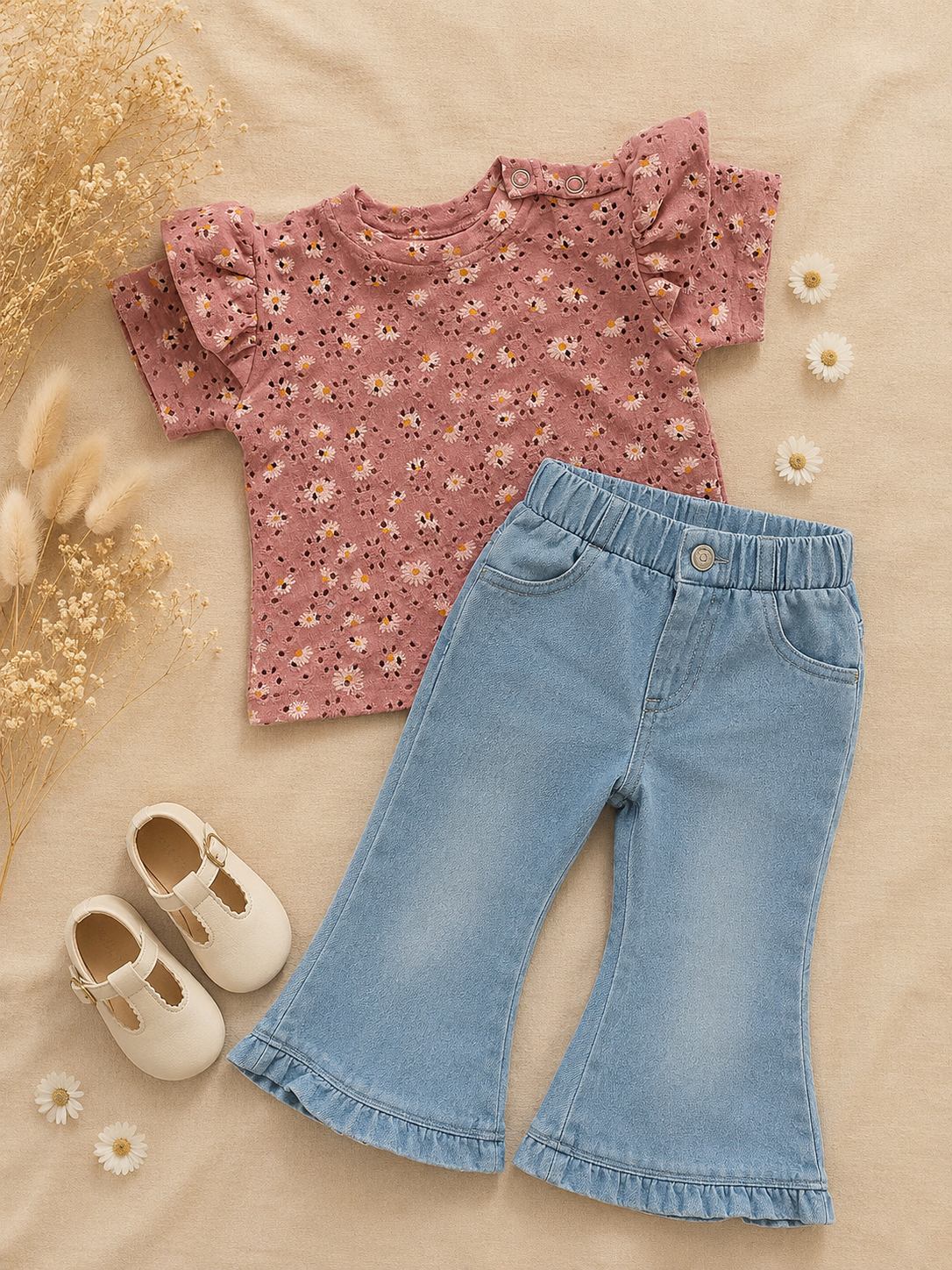 Ruffle t-shirt broderie Daisies