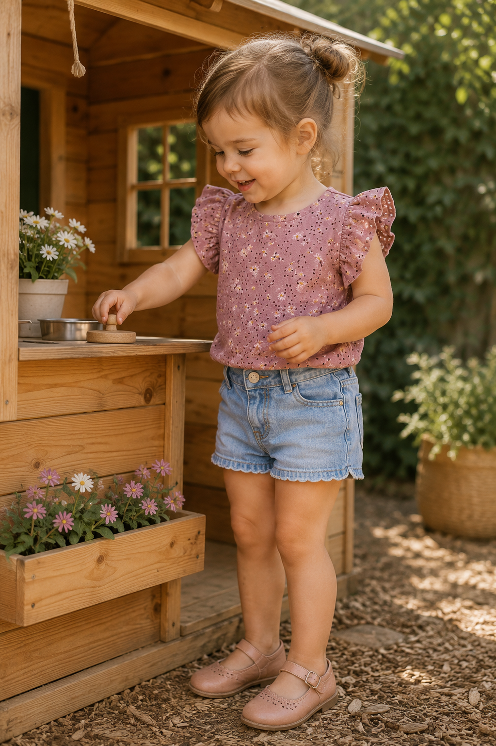 Ruffle t-shirt broderie Daisies