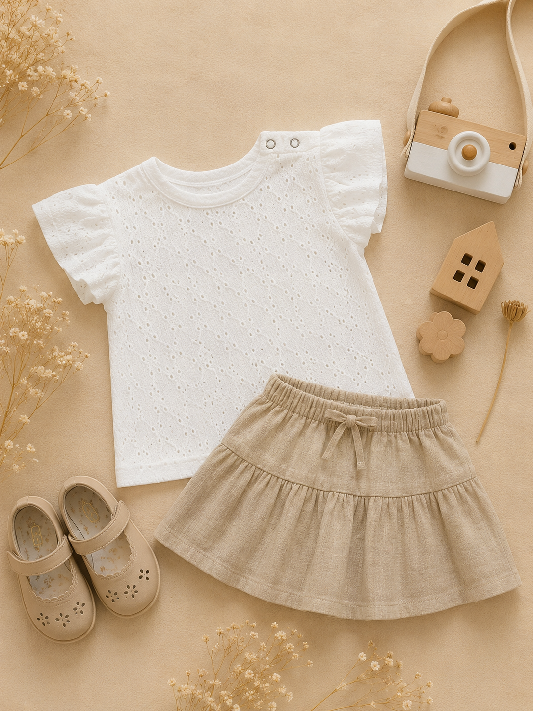 Ruffle t-shirt Borderie Ecru