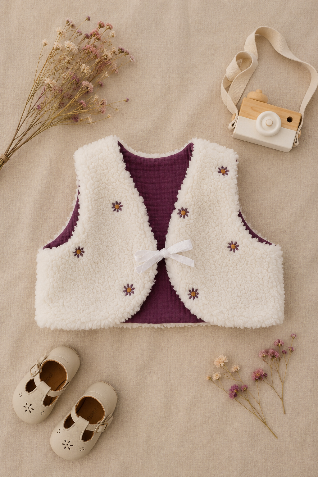 Teddy gilet Paarse Bloemetjes