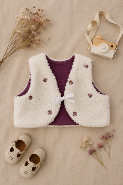Teddy gilet Paarse Bloemetjes