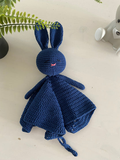 Cuddle cloth rabbit with pacifier cord dark blue