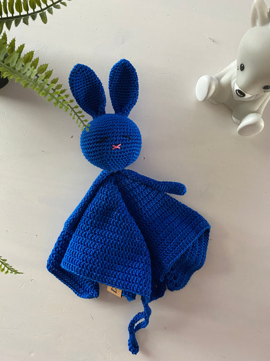 Knuffeldoekje konijntje met speenkoord blauw