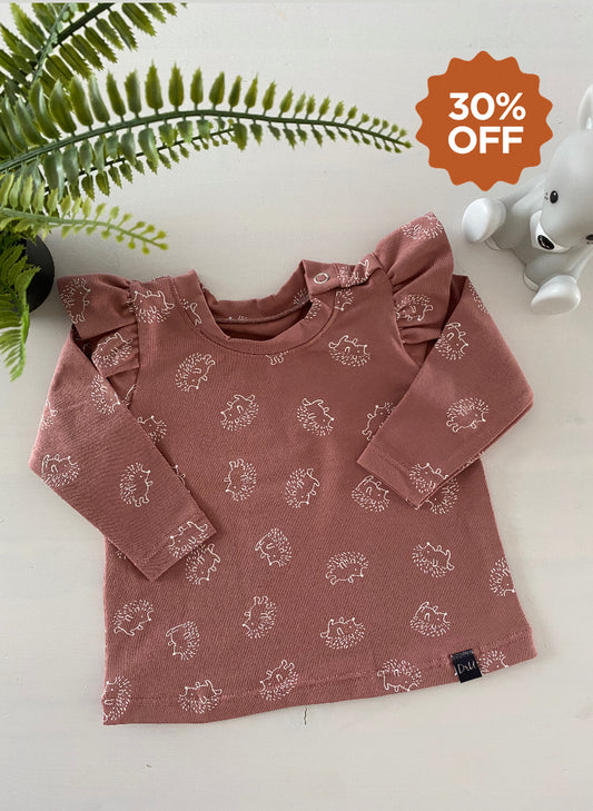 Ruffle Longsleeve Pink Hedgehogs (SALE)