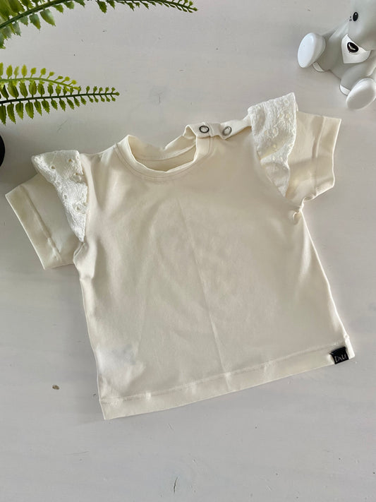 Ruffle t-shirt ecru with embroidery